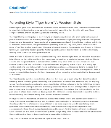 Parenting Style: ‘Tiger Mom’ Vs Western Style
