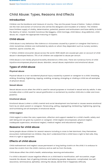 Child Abuse: Types, Reasons And Effects