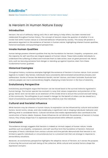 Is Heroism in Human Nature Essay