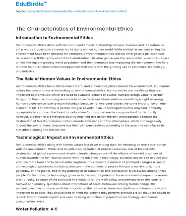 The Characteristics of Environmental Ethics
