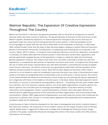 Weimar Republic: Creative Expression Across Country