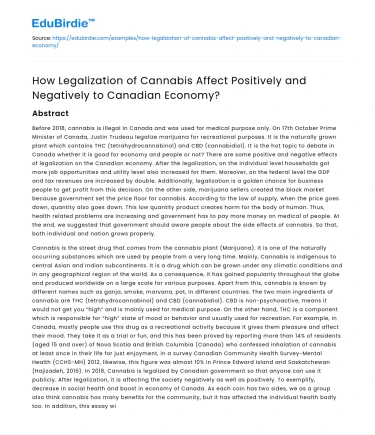 Impact of Cannabis Legalization on Canadian Economy