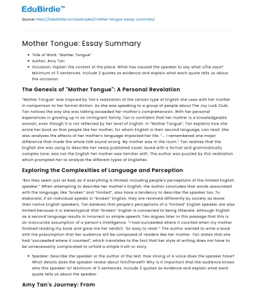 Mother Tongue: Essay Summary