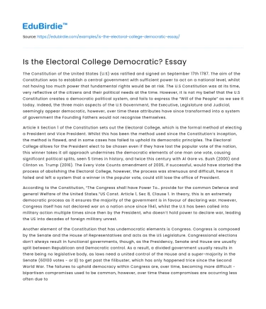 Is the Electoral College Democratic? Essay