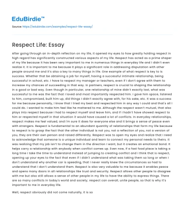 Respect Life: Essay