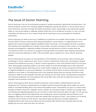 The Issue Of Doctor Shaming