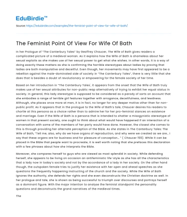 The Feminist Point Of View For Wife Of Bath
