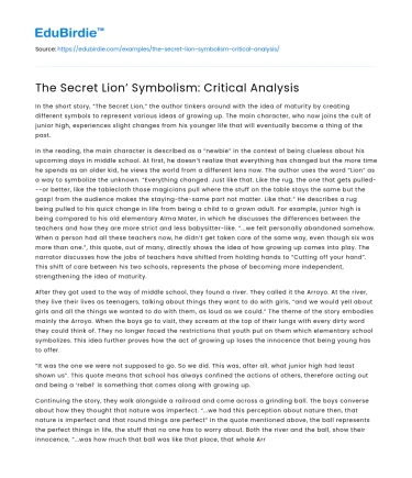 The Secret Lion’ Symbolism: Critical Analysis