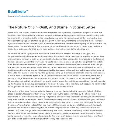 The Nature Of Sin, Guilt, And Blame in Scarlet Letter