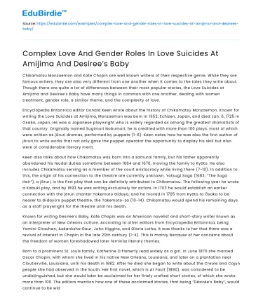 Love and Gender Roles in Love Suicides at Amijima & Desiree’s Baby
