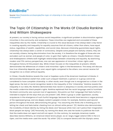 Citizenship in Rankine & Shakespeare’s Works