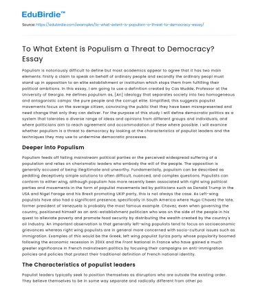 To What Extent is Populism a Threat to Democracy? Essay