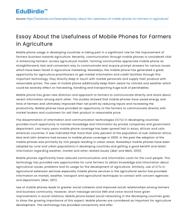 Essay About the Usefulness of Mobile Phones for Farmers in Agriculture