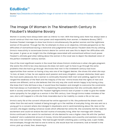 The Image Of Women In The Nineteenth Century In Flaubert’s Madame Bovary