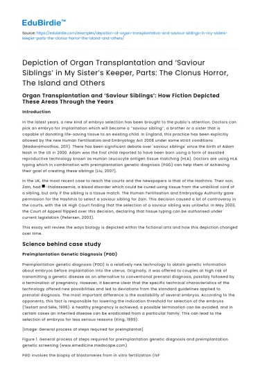 Organ Transplantation and Saviour Siblings in My Sister’s Keeper