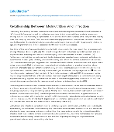 Relationship Between Malnutrition And Infection