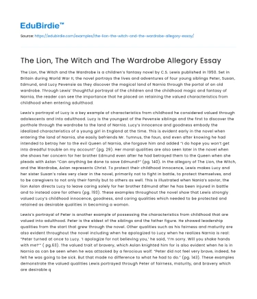 The Lion, The Witch and The Wardrobe Allegory Essay