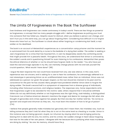 The Limits Of Forgiveness In The Book The Sunflower