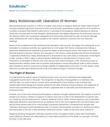 Mary Wollstonecraft: Liberation Of Women