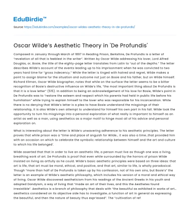 Oscar Wilde’s Aesthetic Theory in ‘De Profundis’