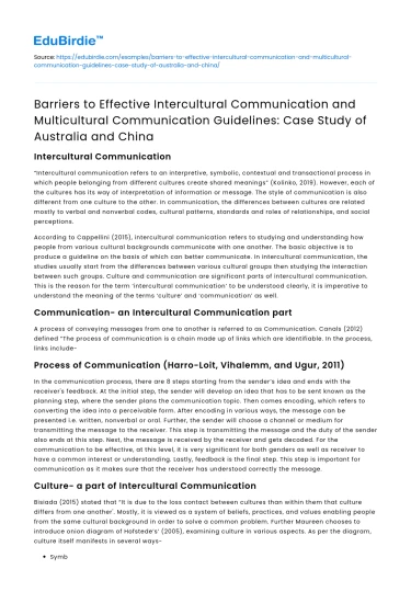Barriers to Intercultural Communication: Australia & China