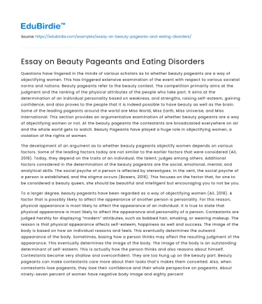 Beauty Pageants on Eating Disorders