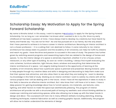 Motivation for Spring Forward Scholarship Application