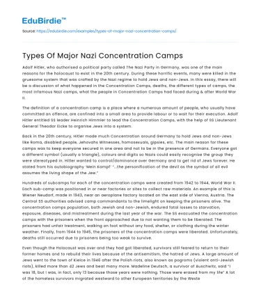 Types Of Major Nazi Concentration Camps