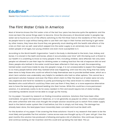 The Flint Water Crisis: Lessons and Implications