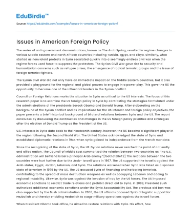 Issues in American Foreign Policy