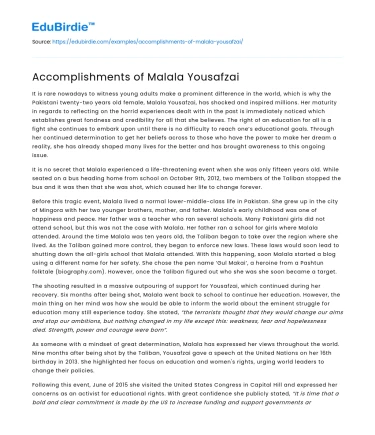 Accomplishments of Malala Yousafzai