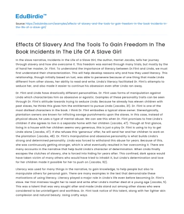 Slavery’s Effects and Tools for Freedom in Incidents in Life of a Slave Girl