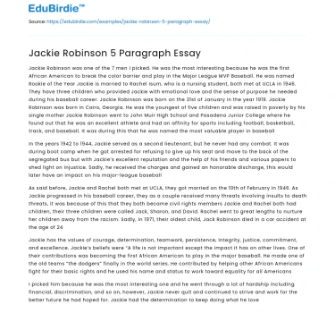 Jackie Robinson 5 Paragraph Essay