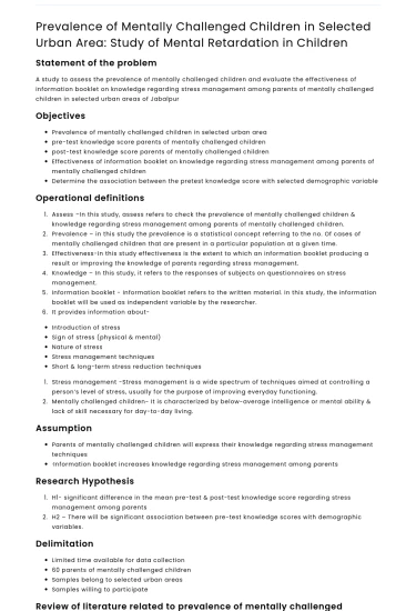 Mental Retardation in Urban Youth: Analyzing Prevalence