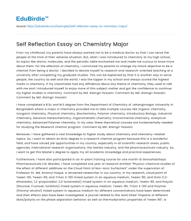 Self Reflection Essay on Chemistry Major