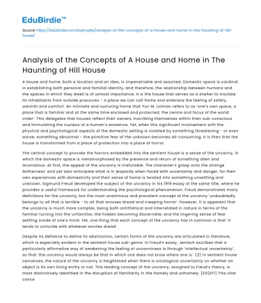 Analysis of the Concepts of A House and Home in The Haunting of Hill House