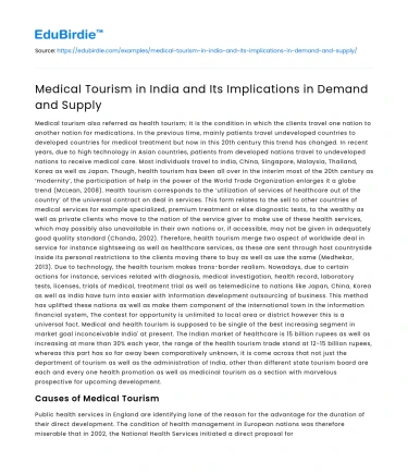 The Medical Tourism in India: Demand and Supply Dynamics