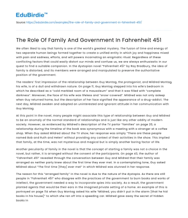 The Role Of Family And Government In Fahrenheit 451