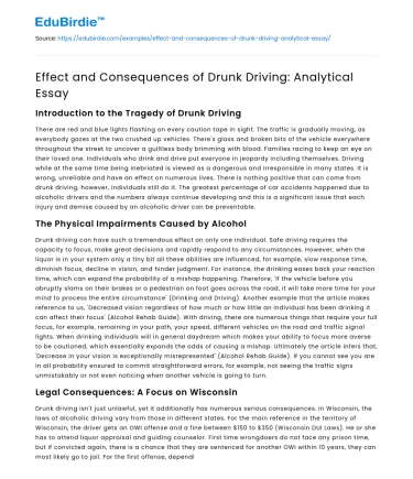 Effect and Consequences of Drunk Driving: Analytical Essay