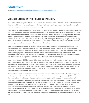 Voluntourism in the Tourism Industry