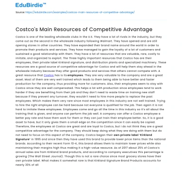 Costco’s Main Resources of Competitive Advantage