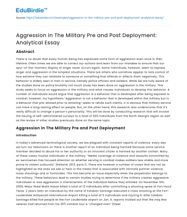 Aggression in The Military Pre and Post Deployment: Analytical Essay