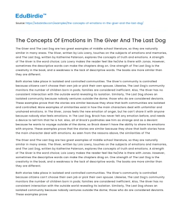 The Concepts Of Emotions In The Giver And The Last Dog