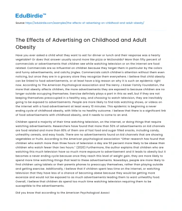 The Effects of Advertising on Childhood and Adult Obesity