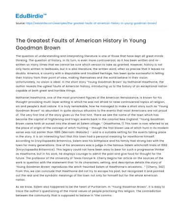 The Greatest Faults of American History in Young Goodman Brown