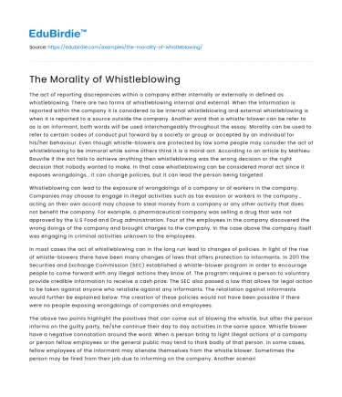 The Morality of Whistleblowing
