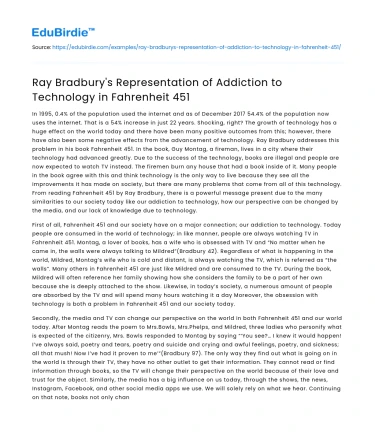 Ray Bradbury’s Representation of Addiction to Technology in Fahrenheit 451