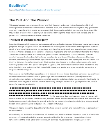 The Cult And The Woman