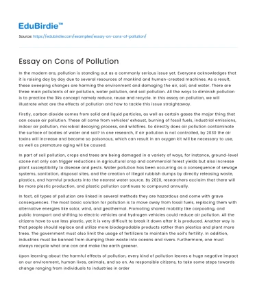 Essay on Cons of Pollution