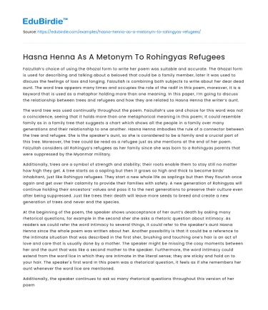 Hasna Henna As A Metonym To Rohingyas Refugees
